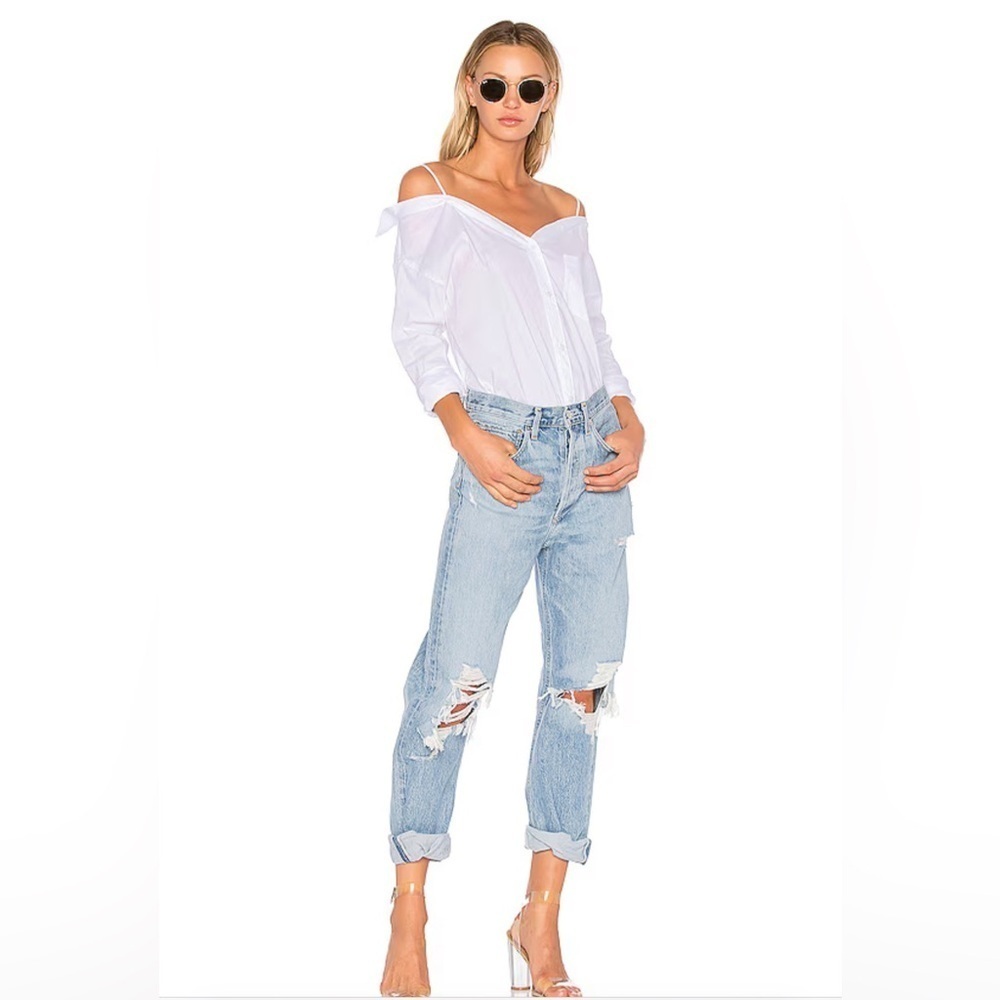 AGOLDE 90’s HIGH RISE LOOSE FIT IN FALL OUT IN DESTROYED DENIM BO’S JEANS 28 - Picture 14 of 14